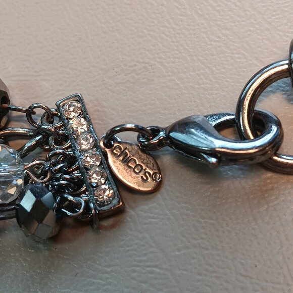 Chico's silver tone & gun metal tone AB coated bead & chain multi layer necklace - Picture 5 of 9